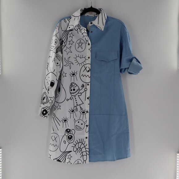 Leena Two-Tone Shirt Dress Womens Demure Statement Creative Playful Artist NWT - Picture 12 of 13